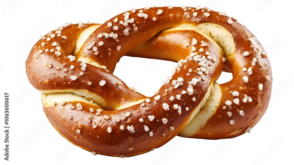 Soft Twisted Pretzel with Sea Salt on White Background for Classic Savory Snack Aesthetic Soft Twisted Pretzel with Sea Salt on White Background for Classic Savory Snack Aesthetic