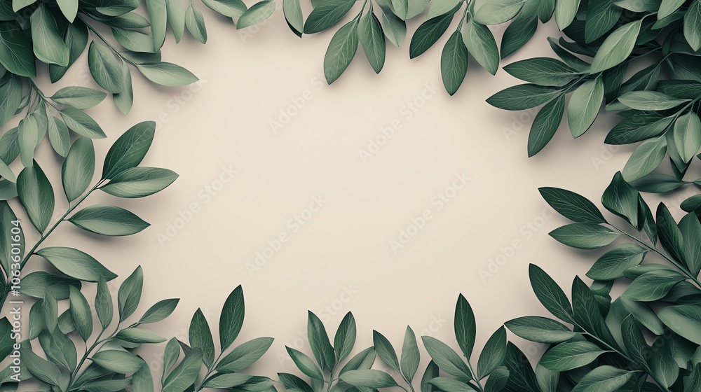 A serene arrangement of green leaves framing a blank space for text or design projects, perfect for nature-themed backgrounds. A serene arrangement of green leaves framing a blank space for text or design projects, perfect for nature-themed backgrounds.
