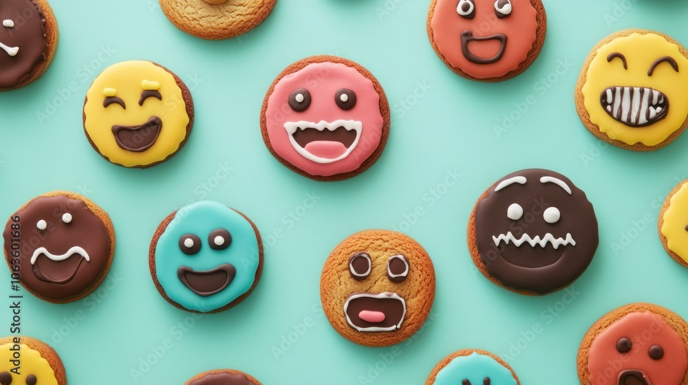 Obraz premium Colorful Cookie Arrangement with Fun Faces