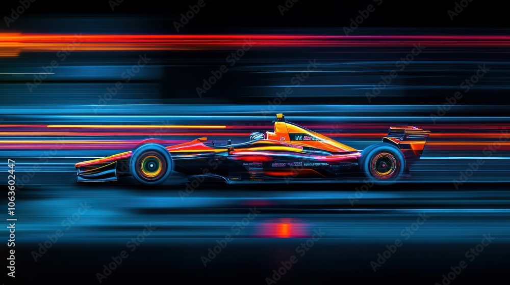 Vibrant Racing Car in Motion at Night Vibrant Racing Car in Motion at Night