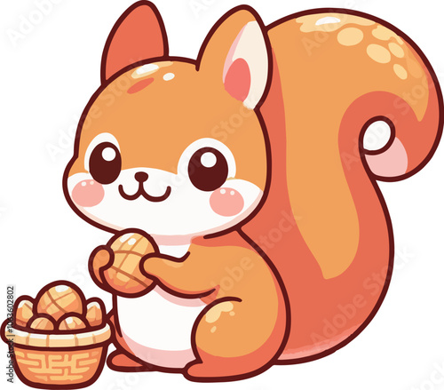 childish squirrel on white background cute vector style, kawai