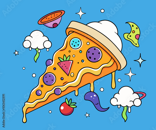 pizza slice is floating in space