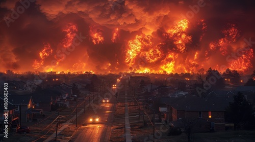 Fire after a Tornado in the United States. A natural disaster in the form of a tornado