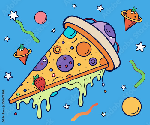 pizza slice is floating in space