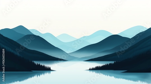 A serene landscape featuring misty mountains reflection in a tranquil lake, perfect for nature-themed designs.