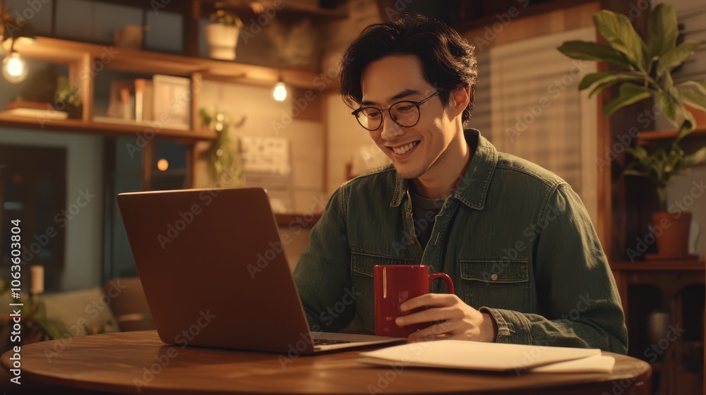 The Man with Coffee Laptop The Man with Coffee Laptop