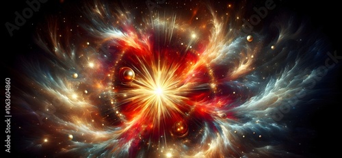 Abstract Festive Background: Red, Orange, Blue, Starburst