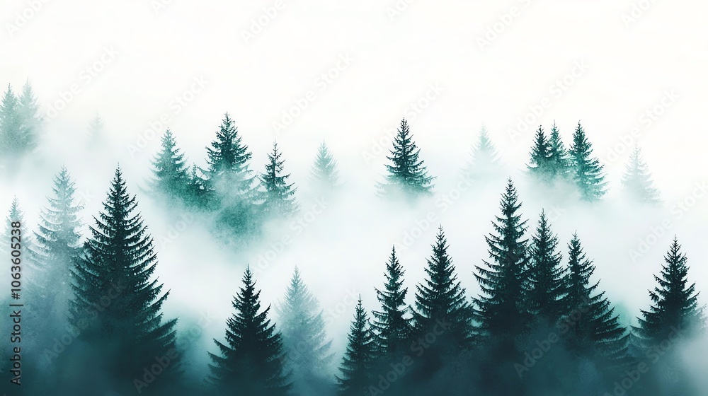 A serene misty forest scene featuring tall evergreen trees emerging from a gentle fog, evoking tranquility and nature's beauty. A serene misty forest scene featuring tall evergreen trees emerging from a gentle fog, evoking tranquility and nature's beauty.