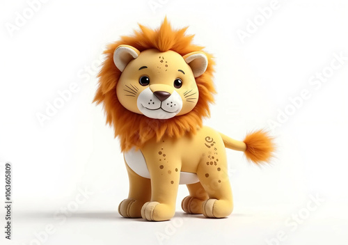 Cute Cartoon Lion Plush Toy Isolated on White Background photo