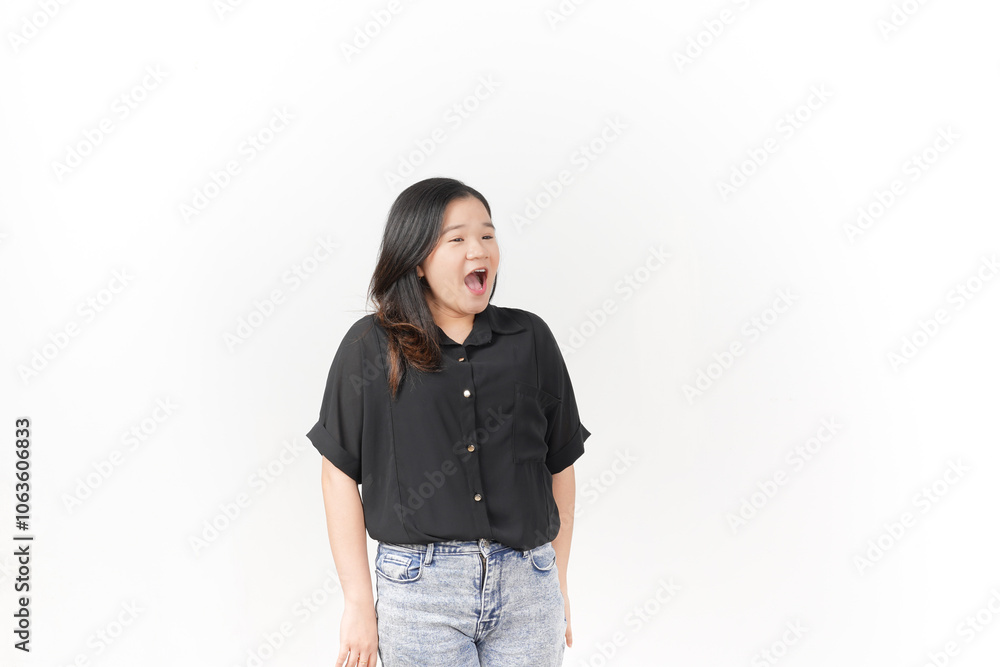 beautiful Asian woman with a wide-eyed, shocked expression, capturing surprise against a white background beautiful Asian woman with a wide-eyed, shocked expression, capturing surprise against a white background