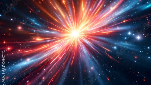 Abstract Festive Background: Orange, Red, Blue, Starburst