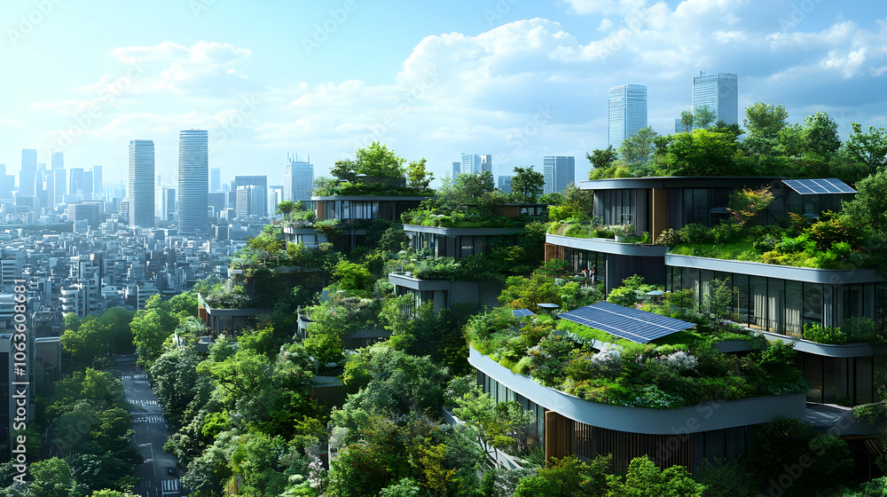 Fototapeta premium Green Cityscape: 3D Illustration of Sustainable Living