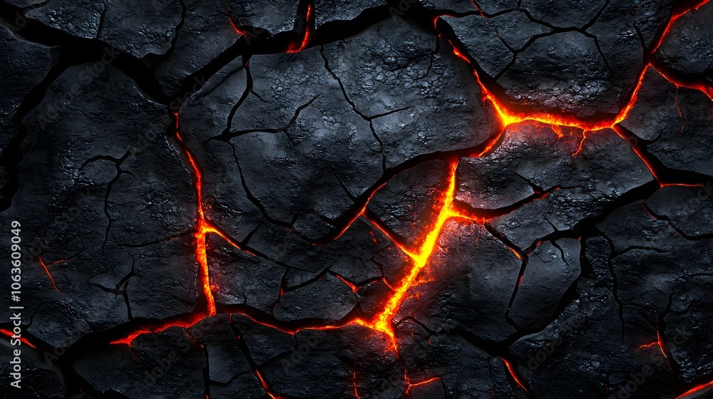 Fiery Lava Cracks in Dark Rock, Intense Volcanic Texture, Erupting Magma Surface, Geothermal Energy Concept, Natural Phenomenon Background Fiery Lava Cracks in Dark Rock, Intense Volcanic Texture, Erupting Magma Surface, Geothermal Energy Concept, Natural Phenomenon Background
