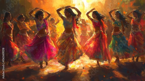 painting of indian female traditional dancers