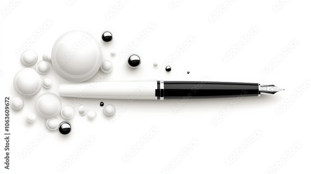 Elegant Fountain Pen and Abstract Spheres Elegant Fountain Pen and Abstract Spheres