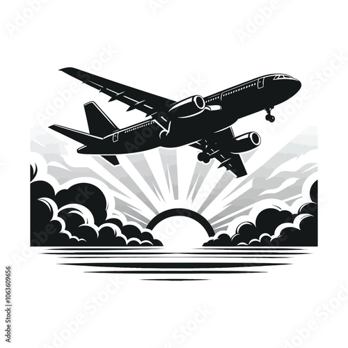 vector silhouette airplane on the sky illustration