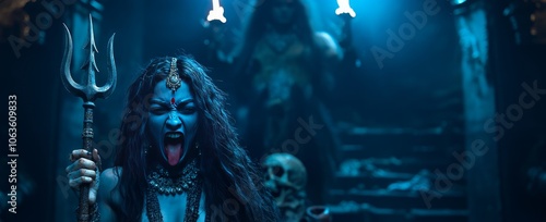 A indian woman doing kali pooja
