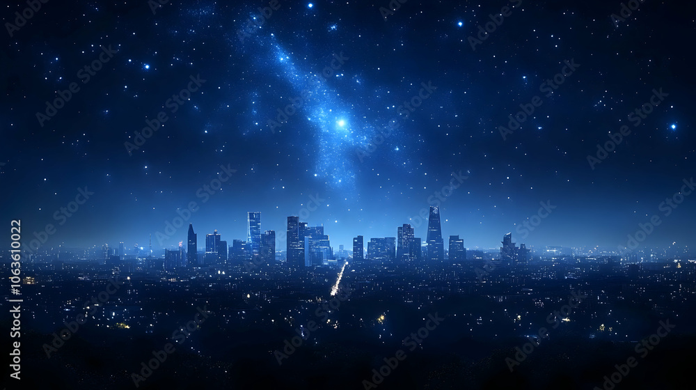 Night Cityscape with Starry Sky Illustration Night Cityscape with Starry Sky Illustration
