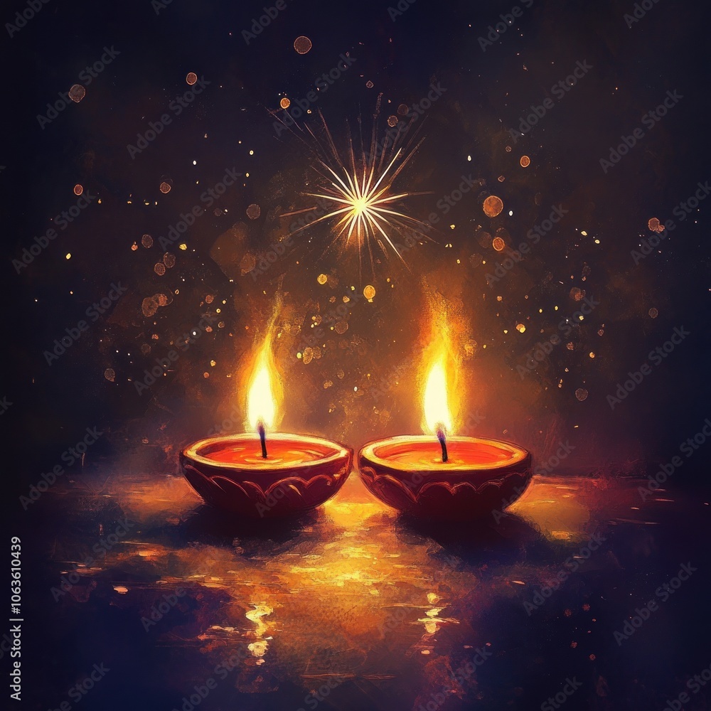 painting of diwali oil lamps glowing in the darkness painting of diwali oil lamps glowing in the darkness