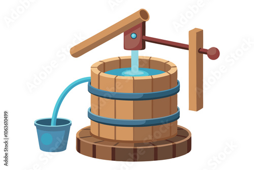 Water Well With a Wooden Structure and Bucket Located in a Rural Setting