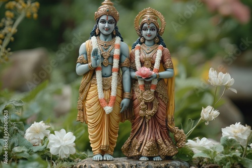 sculpture of indian god goddess ram and sita statue