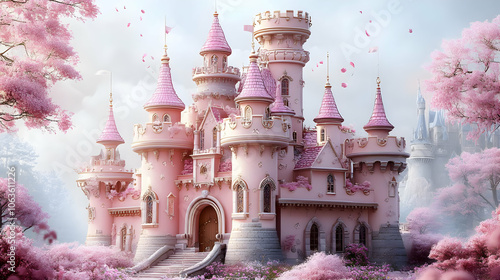 Pink Castle Illustration wi...