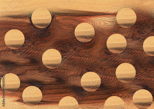 Abstract circles on a wooden brown background