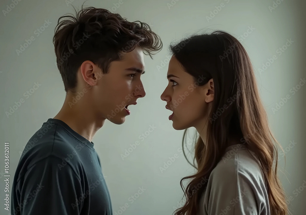 Intense Argument Between Young Couple Facing Each Other Intense Argument Between Young Couple Facing Each Other