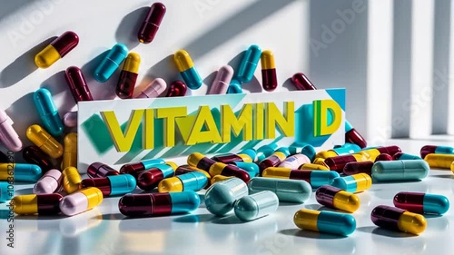  Pharmaceutical capsules with the inscription vitamin D

