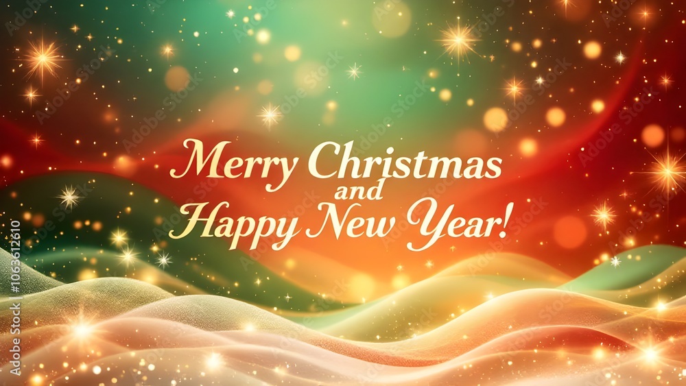 Obraz premium Merry Christmas and Happy New Year: Red and Green Festive Background