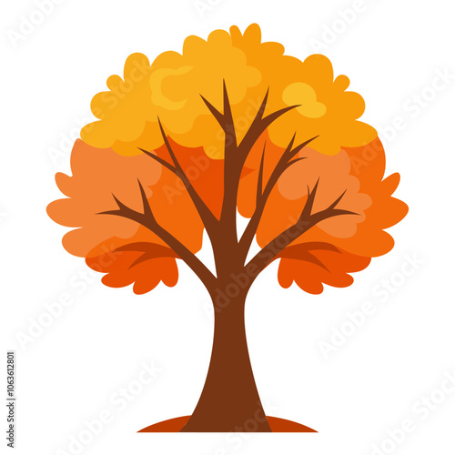 Autumn tree, yellow orange fall tree season gold leaves. flat style isolated. Vector illustration