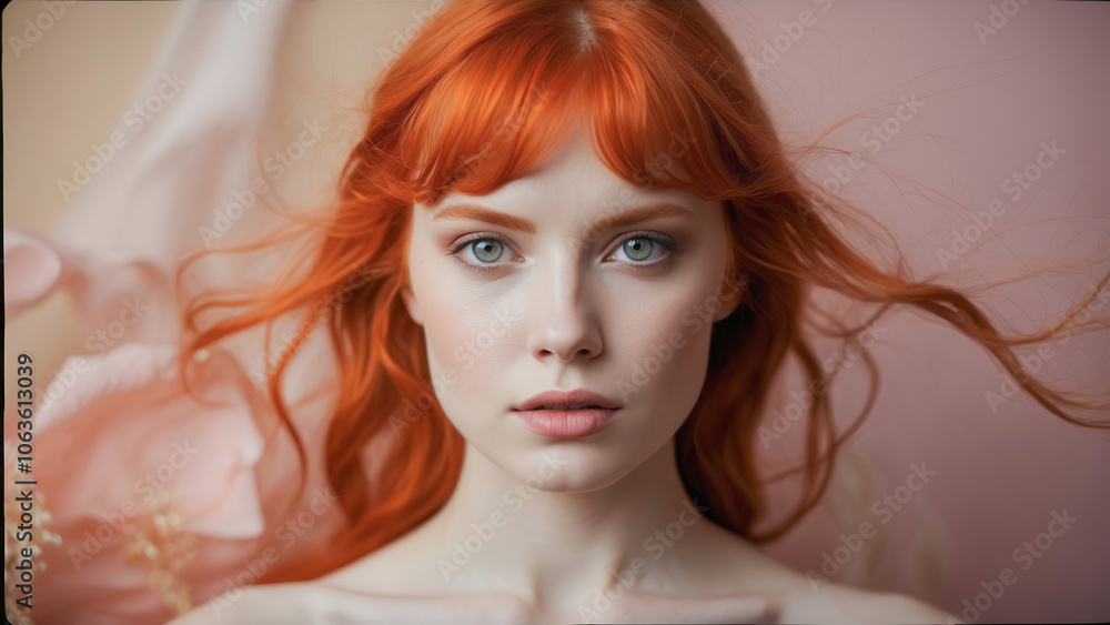 Fototapeta premium Studio portrait of a red-haired young woman model.