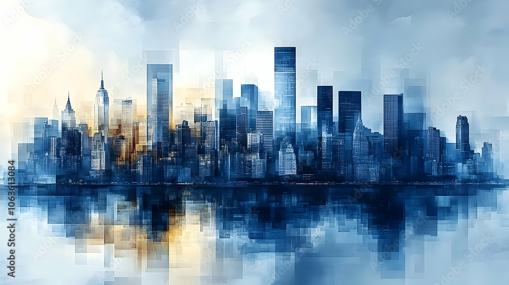 Obraz premium Abstract Skyline Illustration - Cityscape Painting