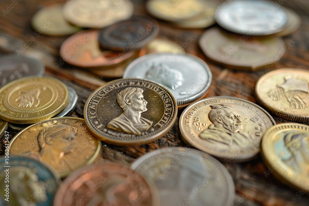 A collection of antique coins in historical design ai generative A collection of antique coins in historical design ai generative