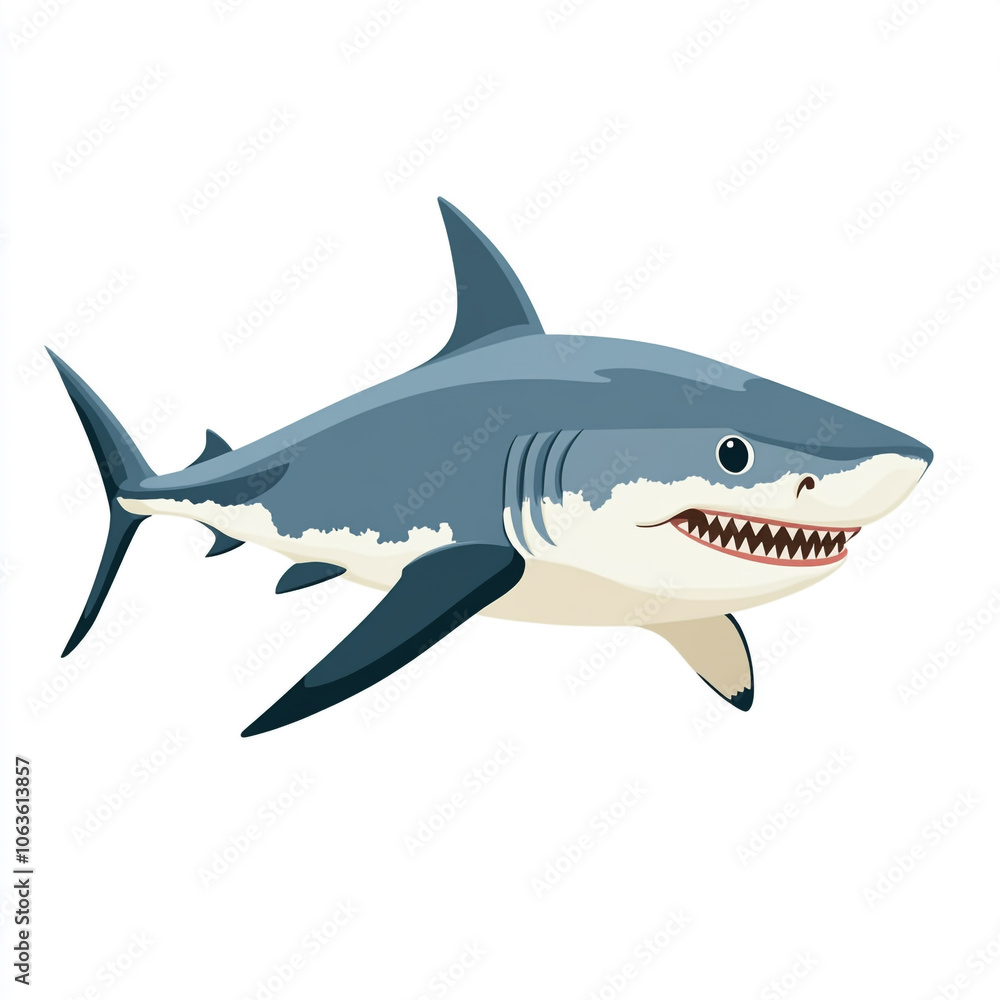 Fototapeta premium A cartoon shark with its mouth open and teeth showing. 