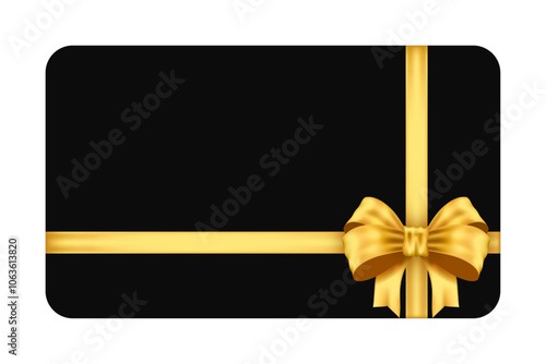 Mockup black gift card with gold bow on white background