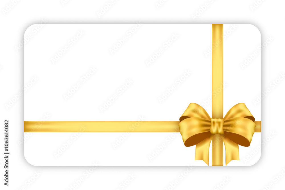 Mockup white gift card with gold bow on white background Mockup white gift card with gold bow on white background