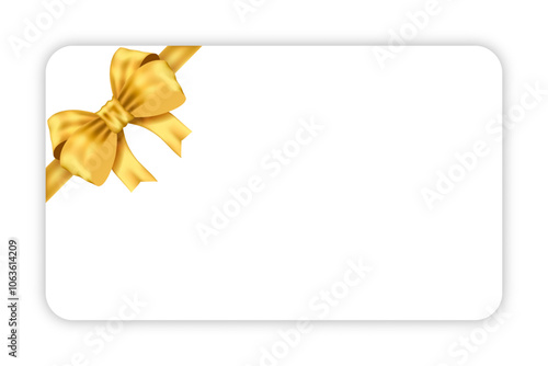 Mockup white gift card with gold bow isolated