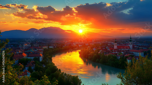 Sunset Over Cityscape with ...
