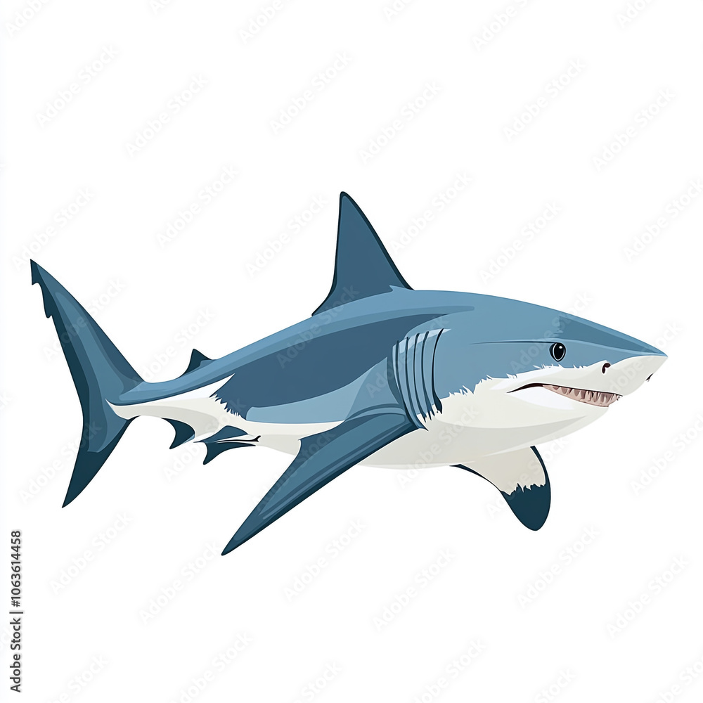 Fototapeta premium A cartoon shark with its mouth open and teeth showing. 