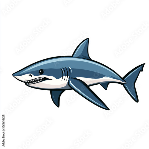 A cartoon shark with its mouth open and teeth showing. 