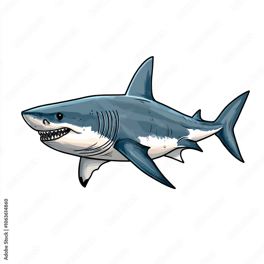 Obraz premium A cartoon shark with its mouth open and teeth showing. 