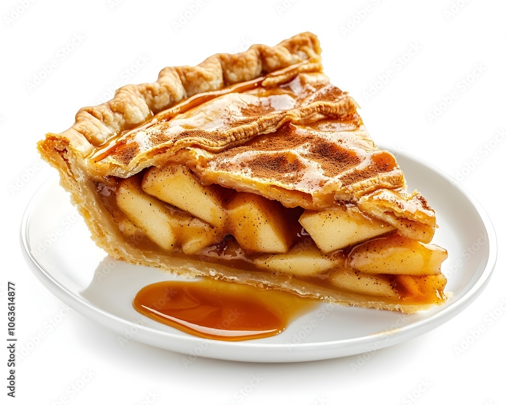 Classic Apple Pie Slice with Flaky Crust and Cinnamon Spiced Apples Served with Caramel Sauce Classic Apple Pie Slice with Flaky Crust and Cinnamon Spiced Apples Served with Caramel Sauce