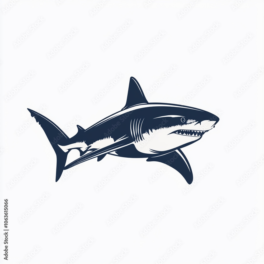 A cartoon shark with its mouth open and teeth showing. 