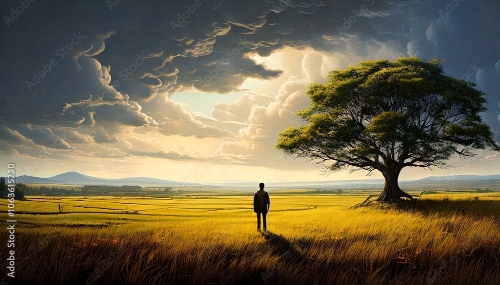 Silhouette of a person in a field, Digital Art Silhouette of a person in a field, Digital Art