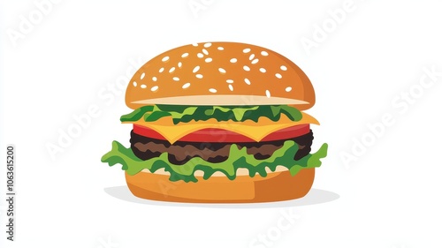 Delicious hamburger with lettuce, tomato, cheese on a white isolate background. Flexitarian food concept