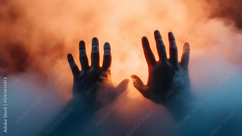 Shadow transforming into light around a person, symbolizing conquering fear. Shadow transforming into light around a person, symbolizing conquering fear.