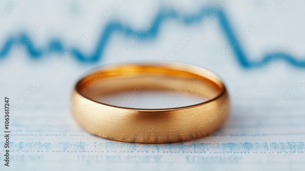 A close-up of a golden wedding ring on a textured surface, highlighting its polished shine and the subtle engraving, set against a blurred financial graph backdrop. A close-up of a golden wedding ring on a textured surface, highlighting its polished shine and the subtle engraving, set against a blurred financial graph backdrop.