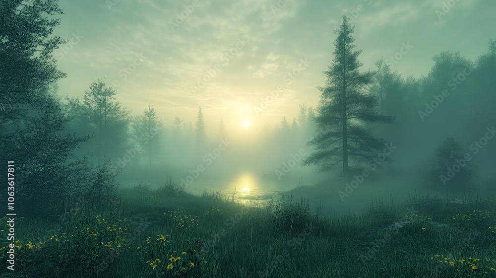landscape of pine forest shrouded at mist landscape of pine forest shrouded at mist