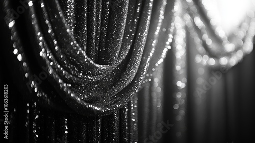 gray glitter shining curtains hanging closeup